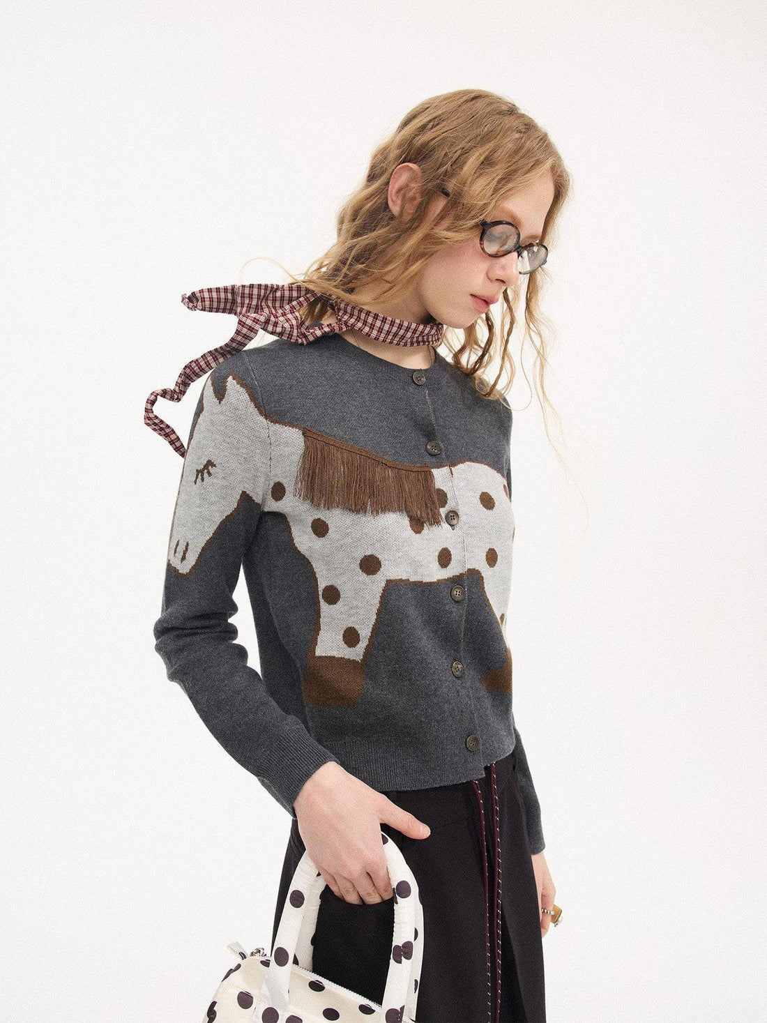 DIDDI MODA Relaxed Polka Dot Knit Buttoned Cardigan Women&