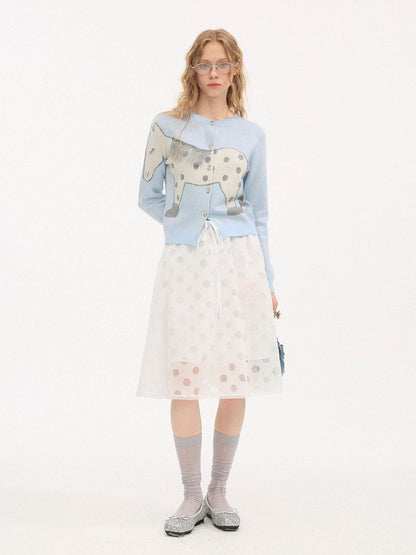 DIDDI MODA Relaxed Polka Dot Knit Buttoned Cardigan Women&
