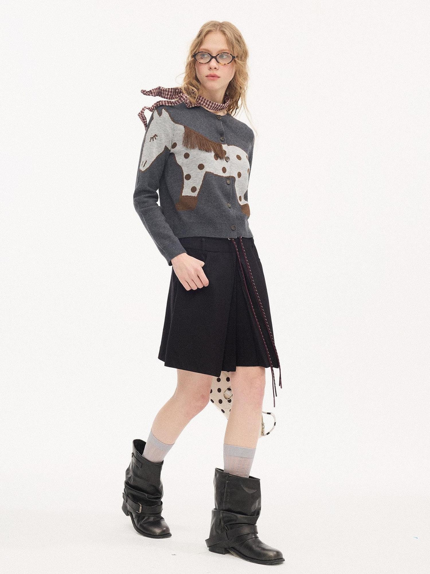 DIDDI MODA Relaxed Polka Dot Knit Buttoned Cardigan Women&
