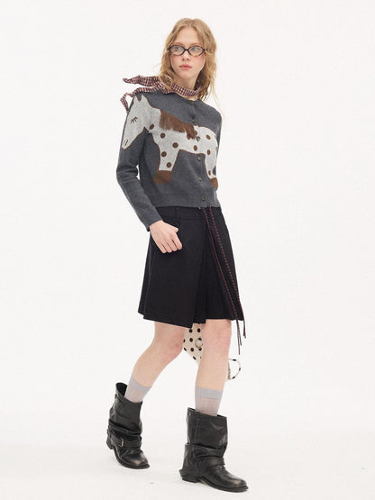 DIDDI MODA Relaxed Polka Dot Knit Buttoned Cardigan Women&