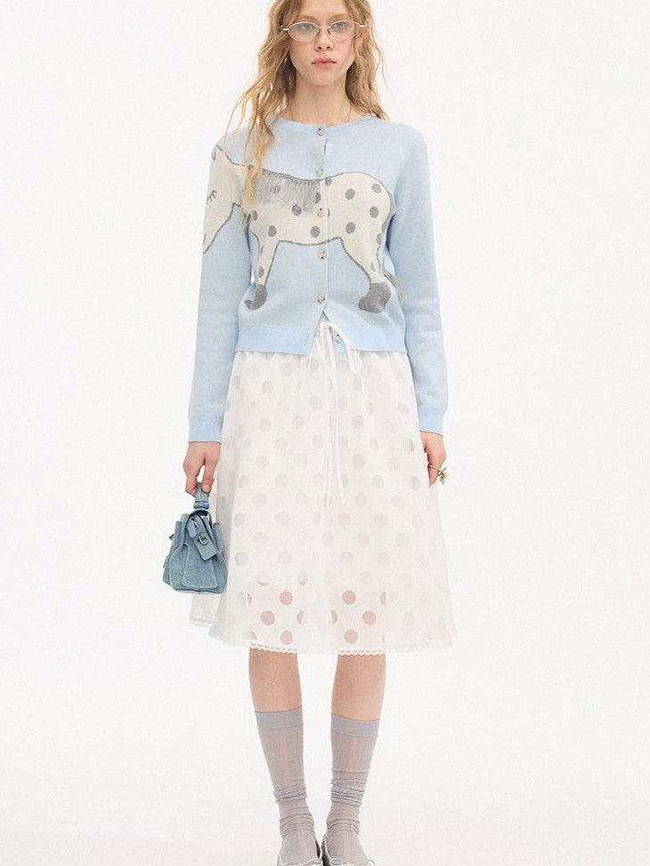 DIDDI MODA Relaxed Polka Dot Knit Buttoned Cardigan Women&