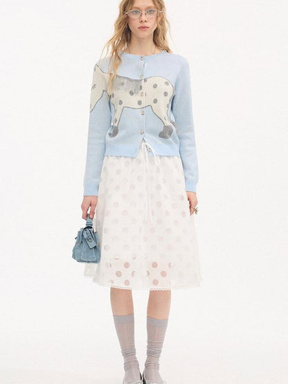 DIDDI MODA Relaxed Polka Dot Knit Buttoned Cardigan Women&