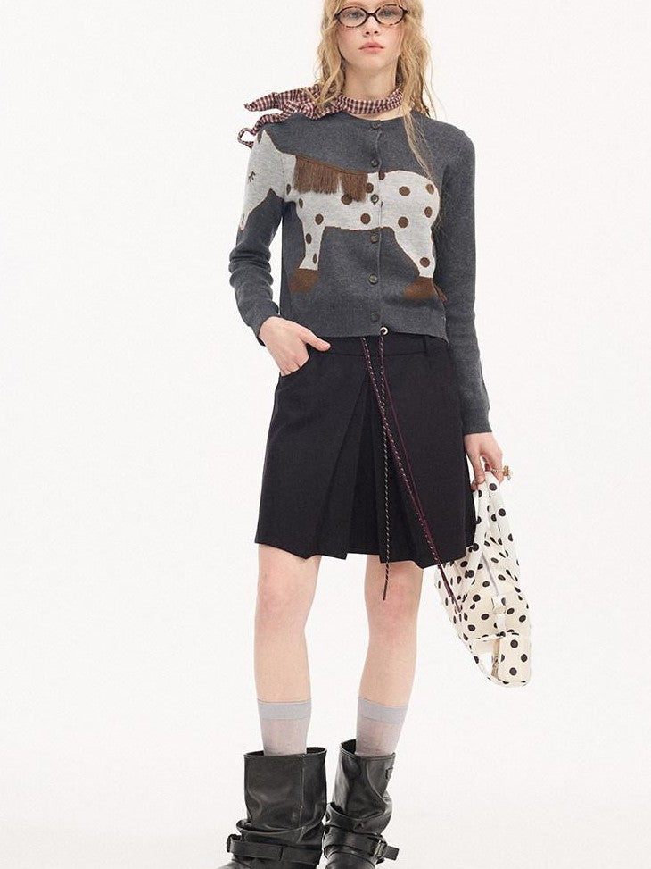 DIDDI MODA Relaxed Polka Dot Knit Buttoned Cardigan Women&