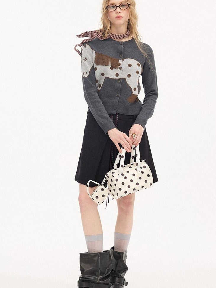 DIDDI MODA Relaxed Polka Dot Knit Buttoned Cardigan Women&