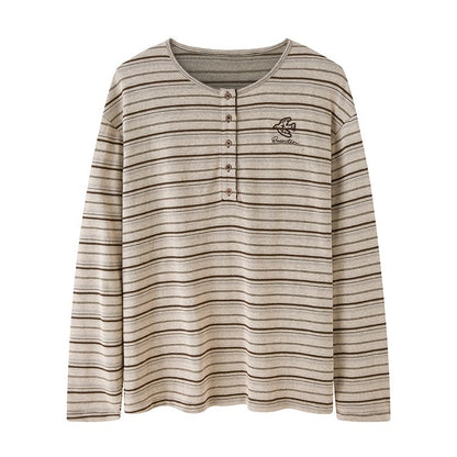 DIDDI_MODA_Retro_Brown_Striped_Embroidered_Loose_Women&