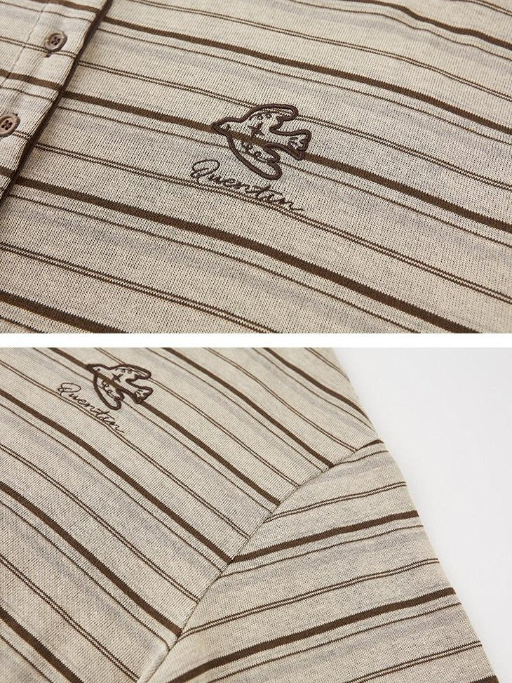 DIDDI MODA Retro Brown Striped Embroidered Loose Women&