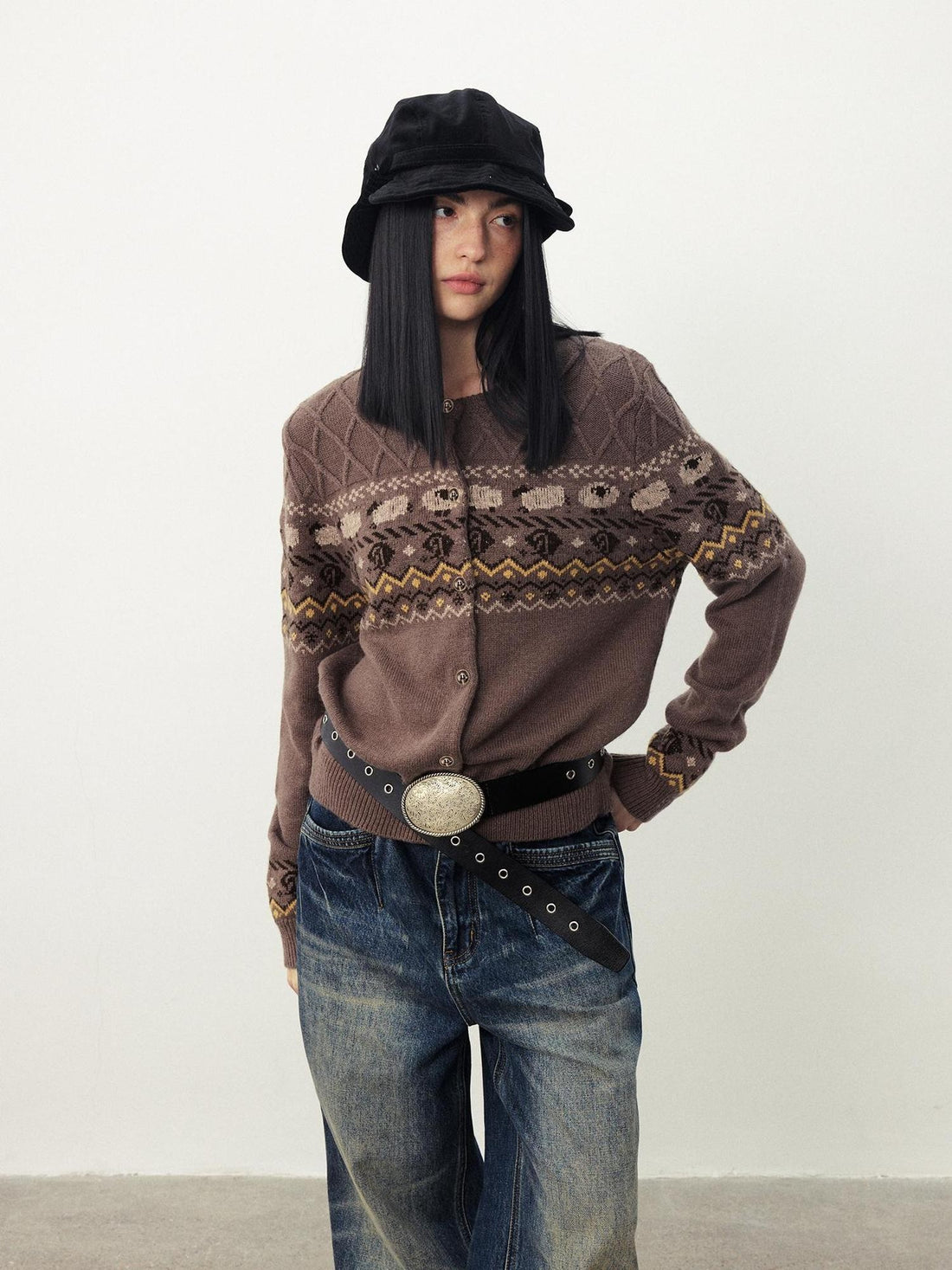 DIDDI MODA Retro Fair Isle Jacquard Women&