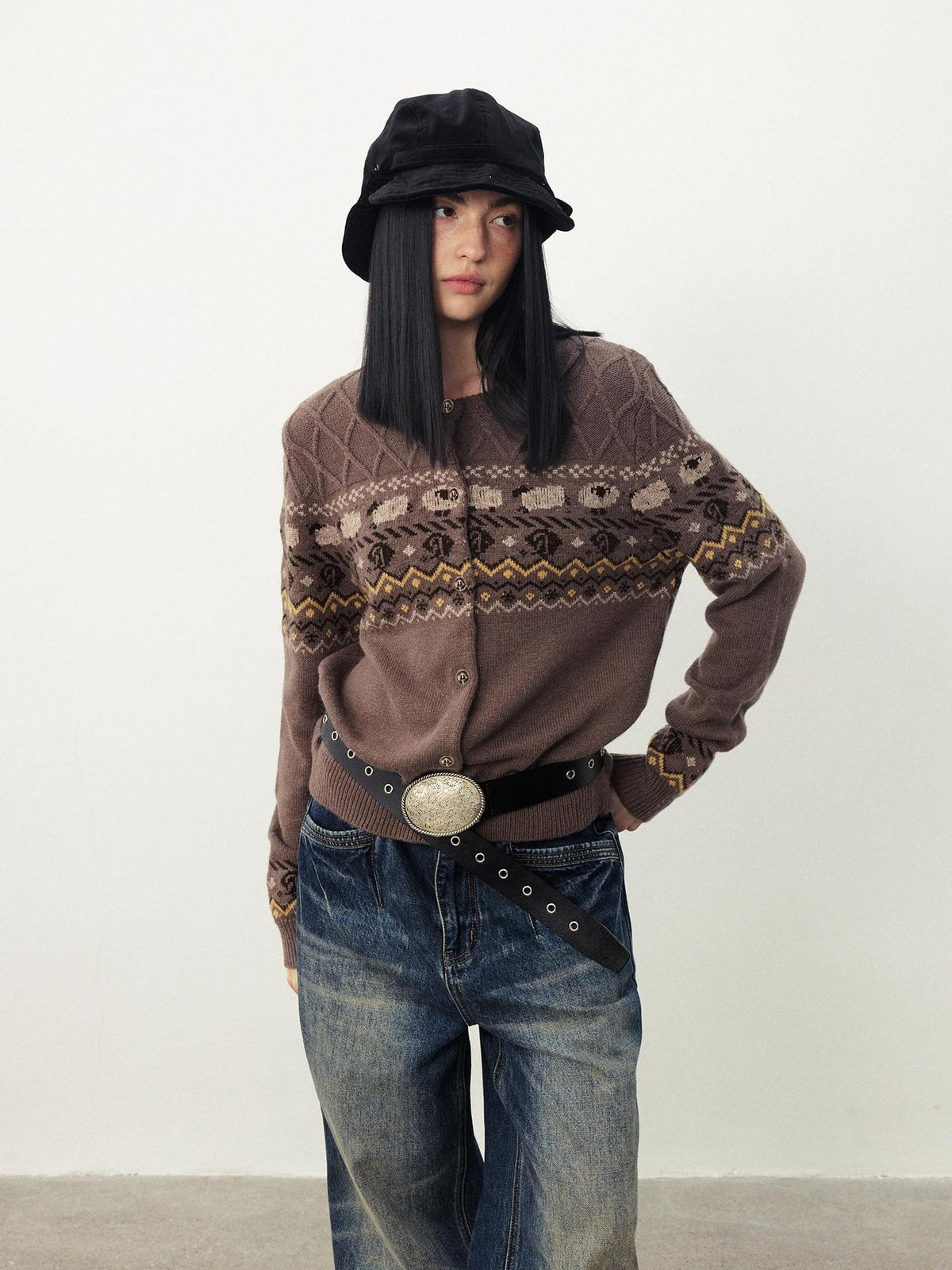 DIDDI MODA Retro Fair Isle Jacquard Women&