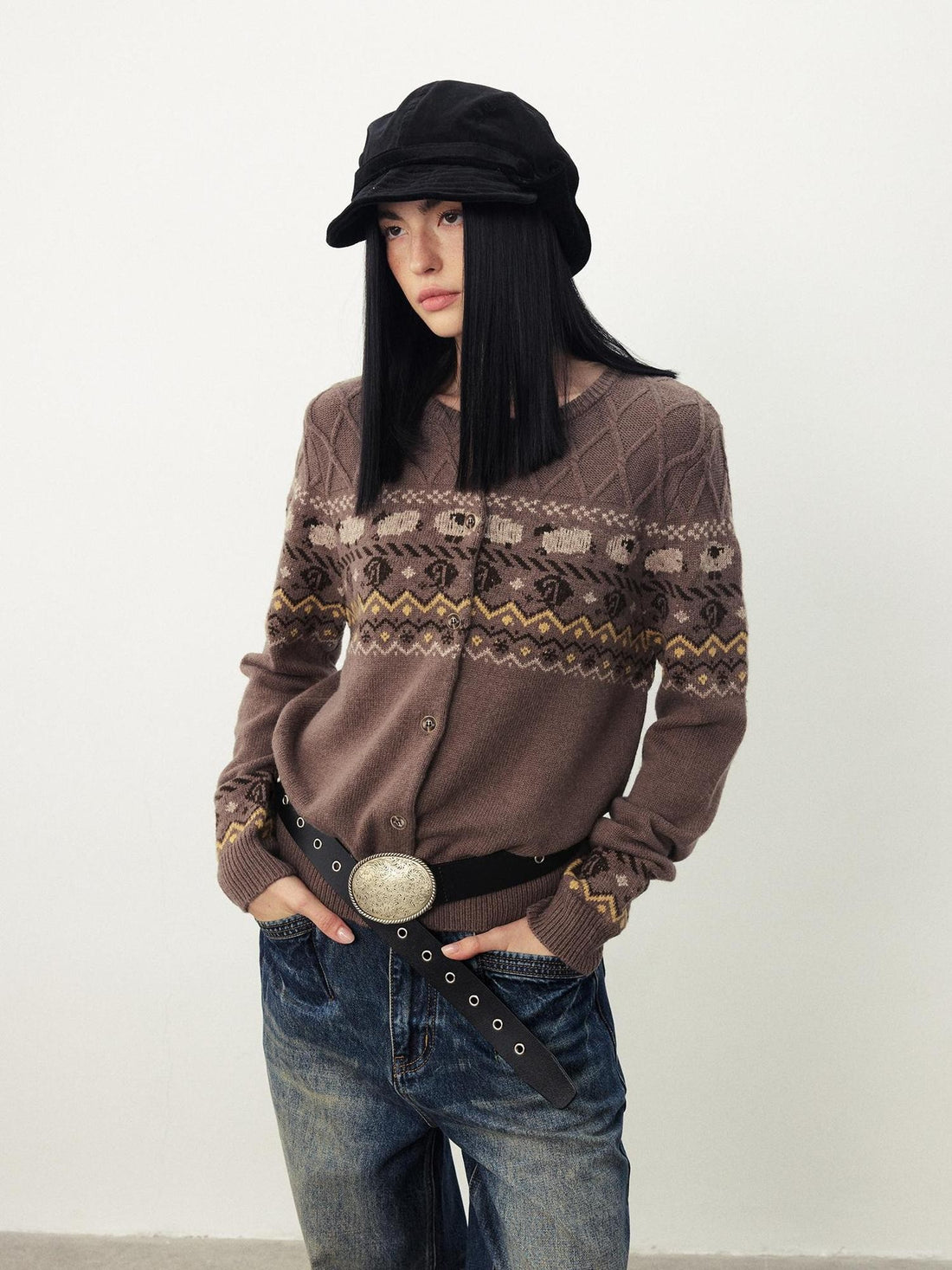 DIDDI MODA Retro Fair Isle Jacquard Women&