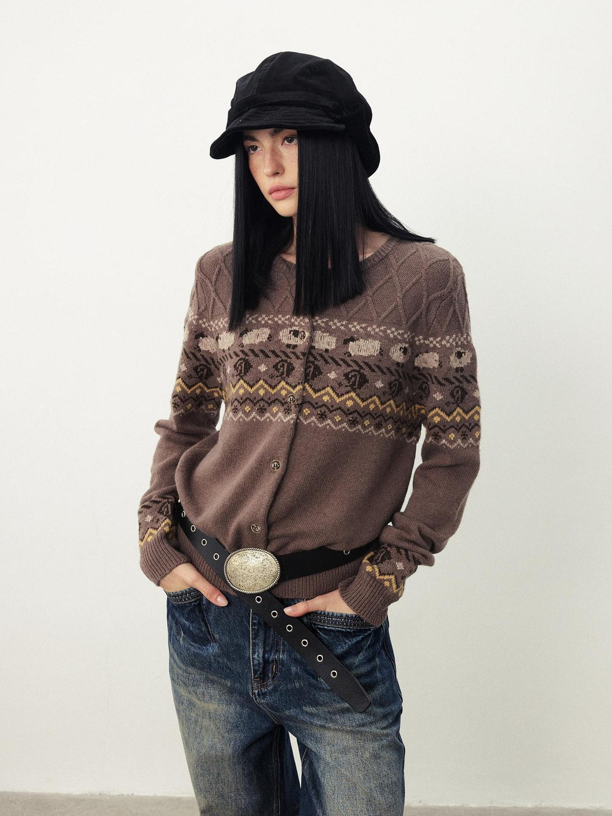 DIDDI MODA Retro Fair Isle Jacquard Women&