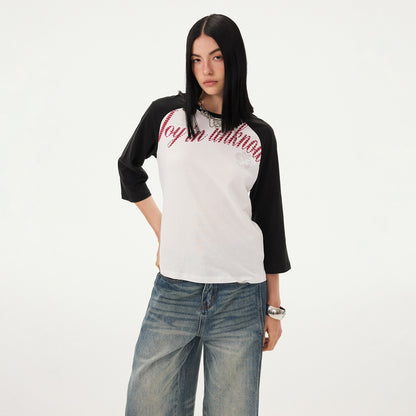 DIDDI_MODA_Retro_Slogan_Print_Colorblock_Raglan_Boxy_Women&