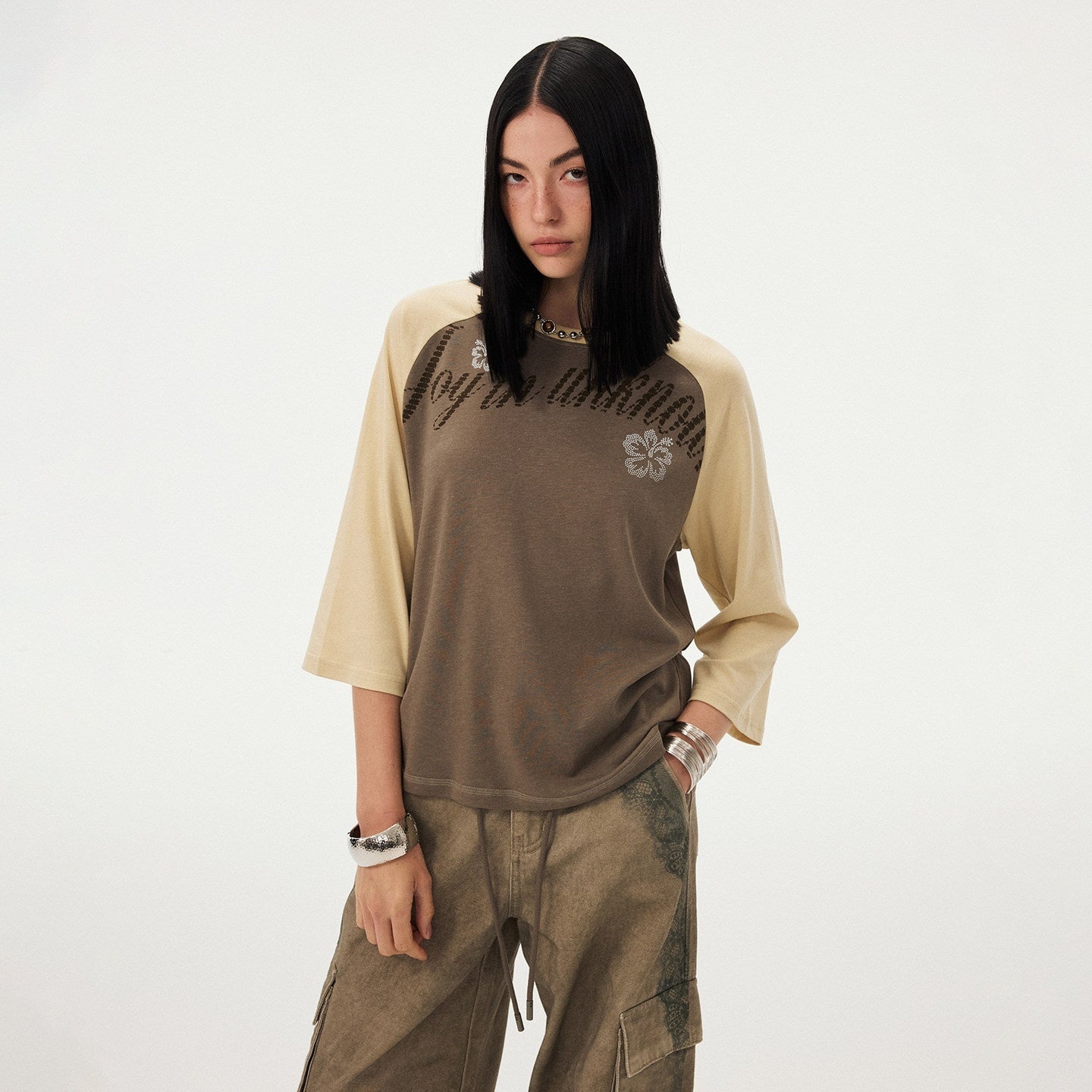 DIDDI_MODA_Retro_Slogan_Print_Colorblock_Raglan_Boxy_Women&