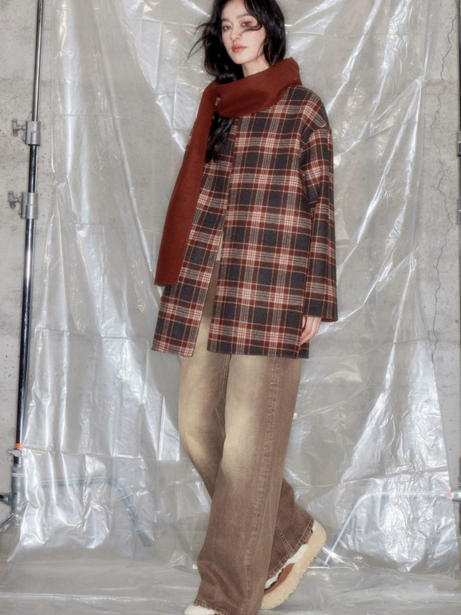 DIDDI MODA Reversible Plaid Double Faced Women&
