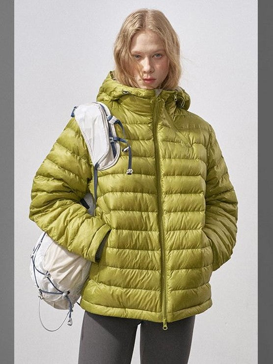 DIDDI MODA Ribbed Quilted Hooded Zipper Short Thin Women&