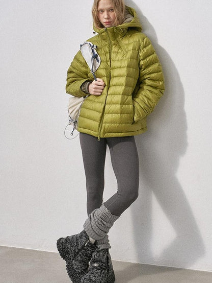 DIDDI MODA Ribbed Quilted Hooded Zipper Short Thin Women&