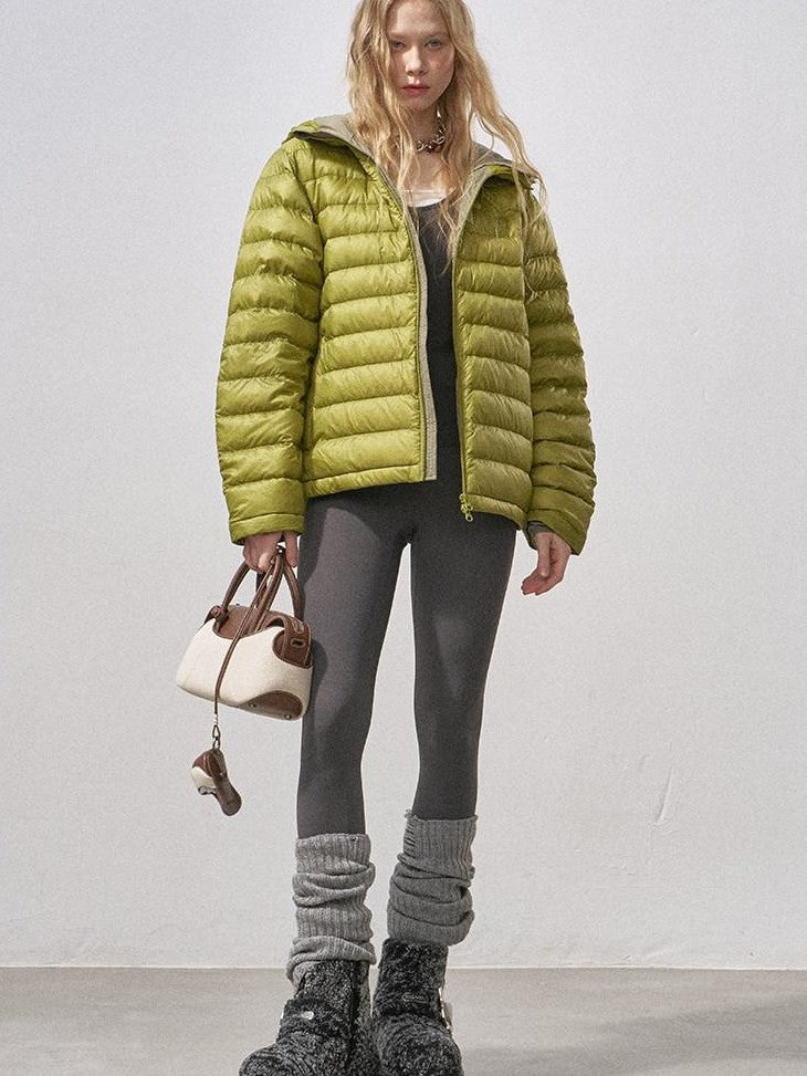 DIDDI MODA Ribbed Quilted Hooded Zipper Short Thin Women&