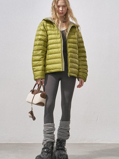 DIDDI MODA Ribbed Quilted Hooded Zipper Short Thin Women&