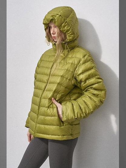DIDDI MODA Ribbed Quilted Hooded Zipper Short Thin Women&