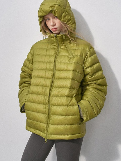 DIDDI MODA Ribbed Quilted Hooded Zipper Short Thin Women&