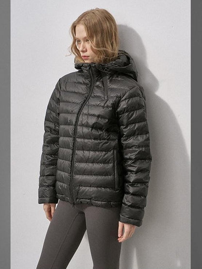 DIDDI MODA Ribbed Quilted Hooded Zipper Short Thin Women&