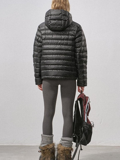 DIDDI MODA Ribbed Quilted Hooded Zipper Short Thin Women&