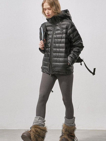DIDDI MODA Ribbed Quilted Hooded Zipper Short Thin Women&