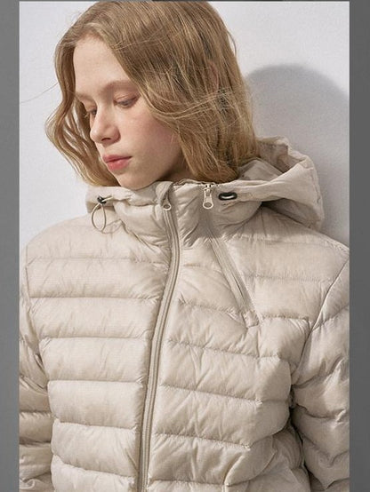 DIDDI MODA Ribbed Quilted Hooded Zipper Short Thin Women&