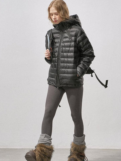 DIDDI MODA Ribbed Quilted Hooded Zipper Short Thin Women&