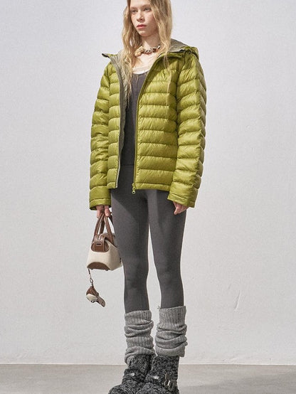 DIDDI MODA Ribbed Quilted Hooded Zipper Short Thin Women&
