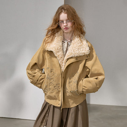 DIDDI_MODA_Ribbon_Embroidery_Faux_Fur_Lapel_Padded_Boxy_Women&