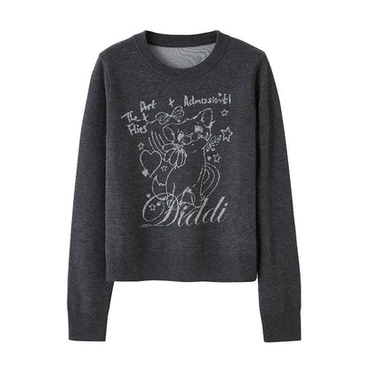 DIDDI_MODA_Rose_Cartoon_Kitten_Round_Neck_Loose_Pullover_Women&