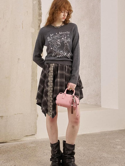 DIDDI MODA Rose Cartoon Kitten Round Neck Loose Pullover Women&