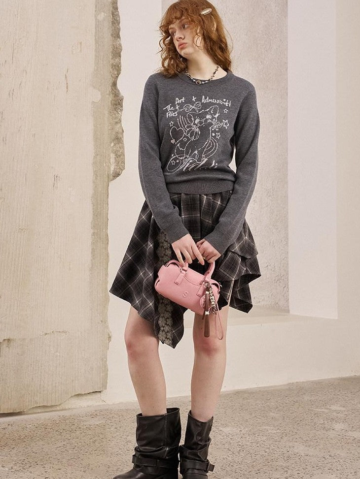 DIDDI MODA Rose Cartoon Kitten Round Neck Loose Pullover Women&