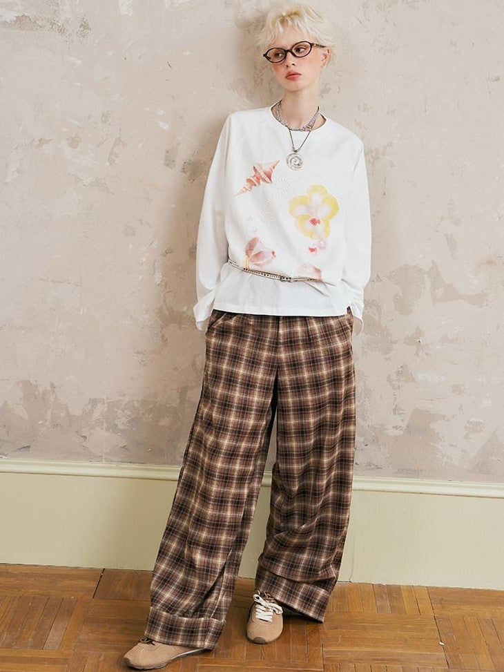 DIDDI MODA Round Neck Floral Shell Print Loose Fit Women&