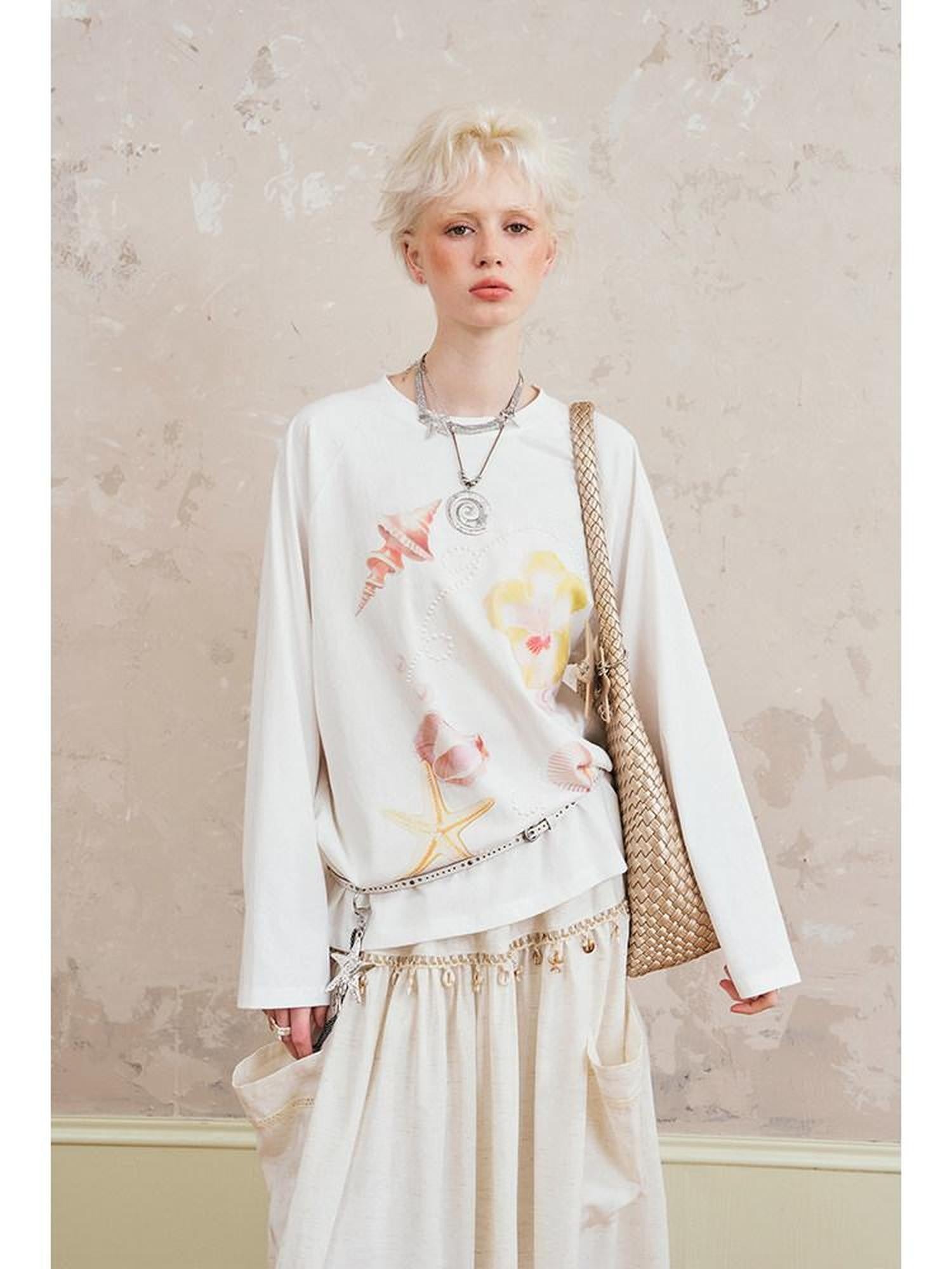 DIDDI MODA Round Neck Floral Shell Print Loose Fit Women&