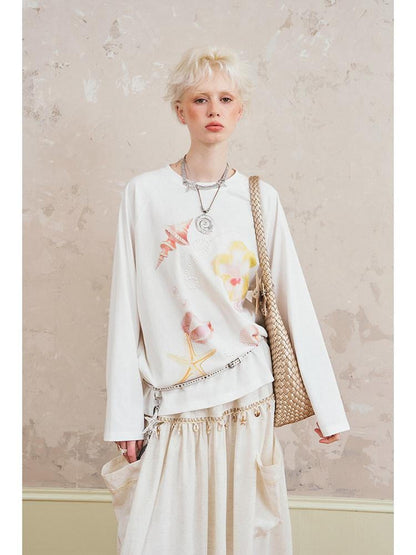 DIDDI MODA Round Neck Floral Shell Print Loose Fit Women&