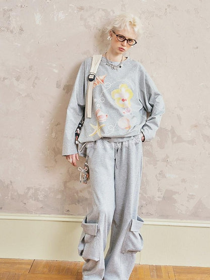 DIDDI MODA Round Neck Floral Shell Print Loose Fit Women&