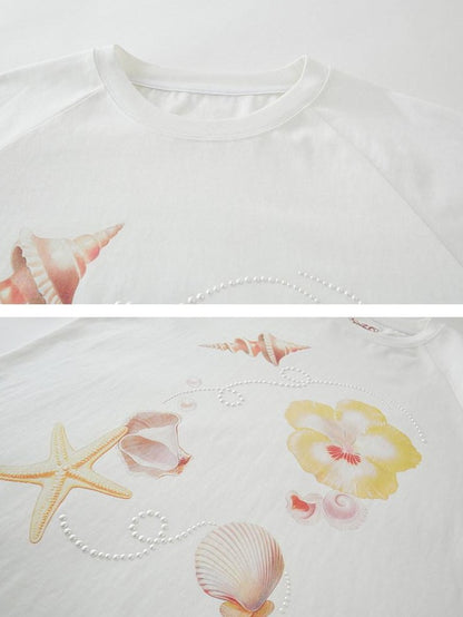 DIDDI MODA Round Neck Floral Shell Print Loose Fit Women&