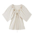 DIDDI_MODA_Sage_Ruched_Beaded_V-neck_Loose_Batwing_Women&