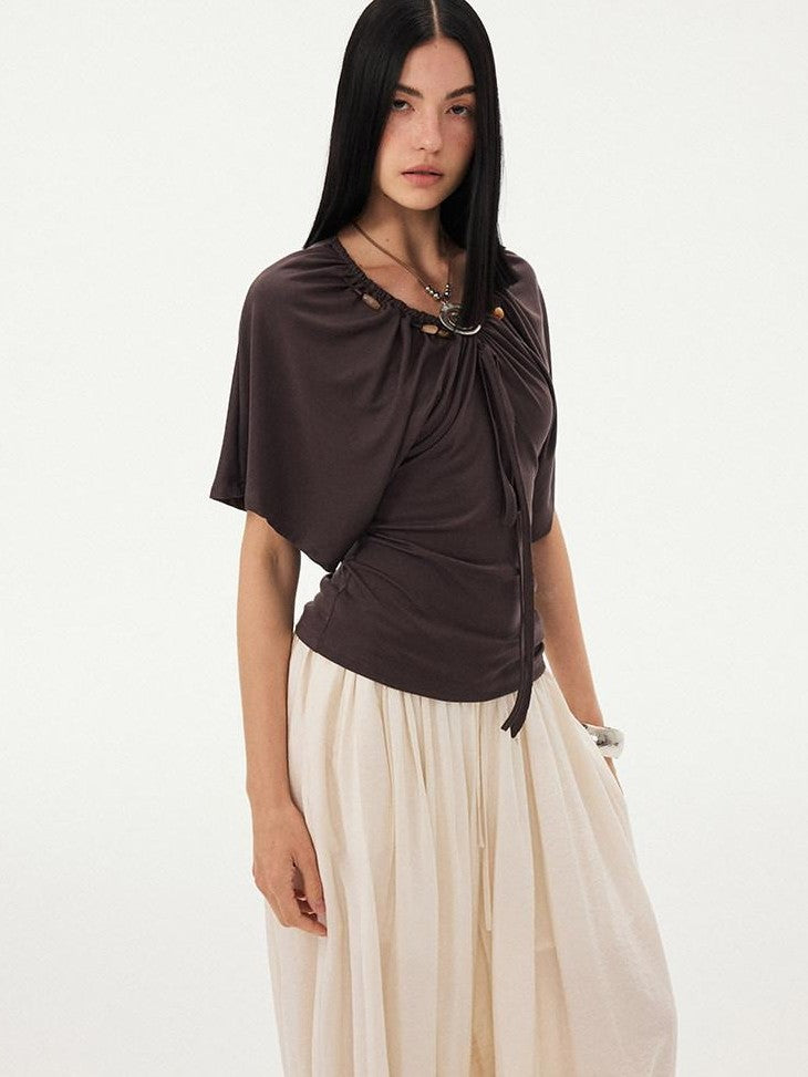 DIDDI MODA Sage Ruched Beaded V-neck Loose Batwing Women&