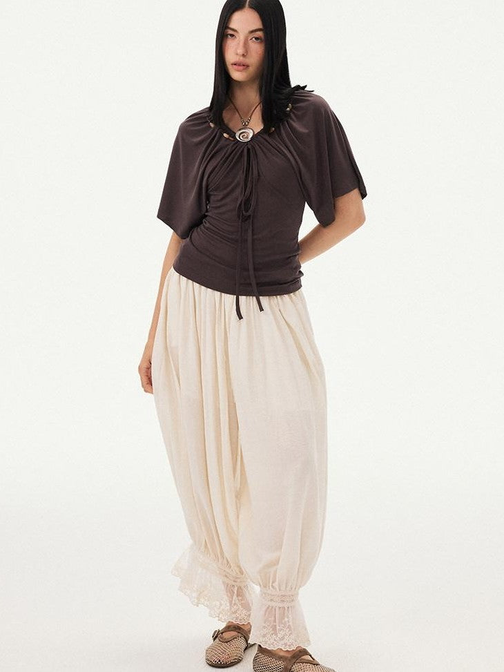 DIDDI MODA Sage Ruched Beaded V-neck Loose Batwing Women&