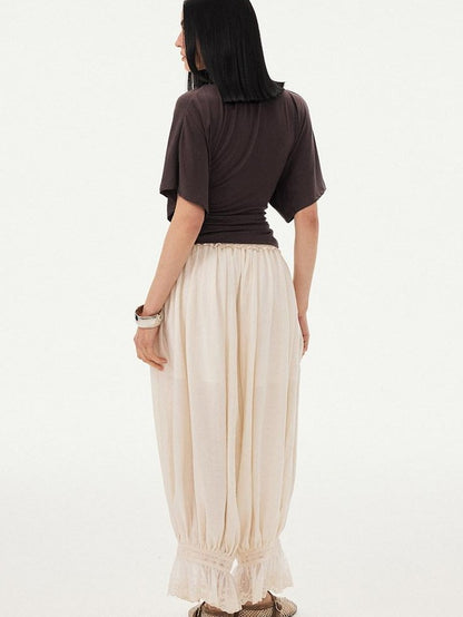 DIDDI MODA Sage Ruched Beaded V-neck Loose Batwing Women&