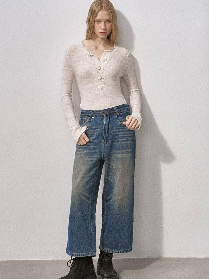 DIDDI MODA Sequin Henley Neck Wide Placket Knit Women&