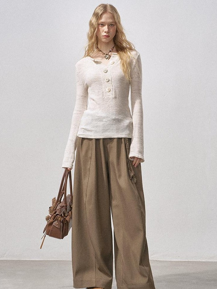 DIDDI MODA Sequin Henley Neck Wide Placket Knit Women&