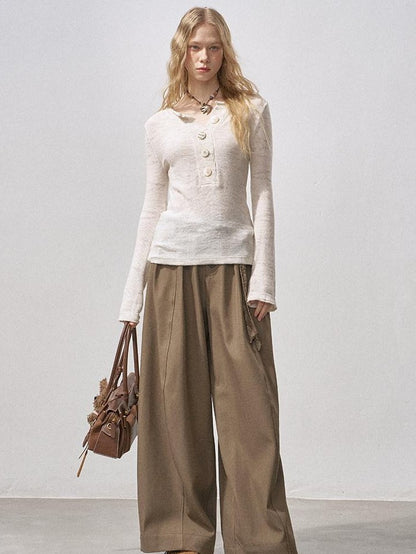 DIDDI MODA Sequin Henley Neck Wide Placket Knit Women&