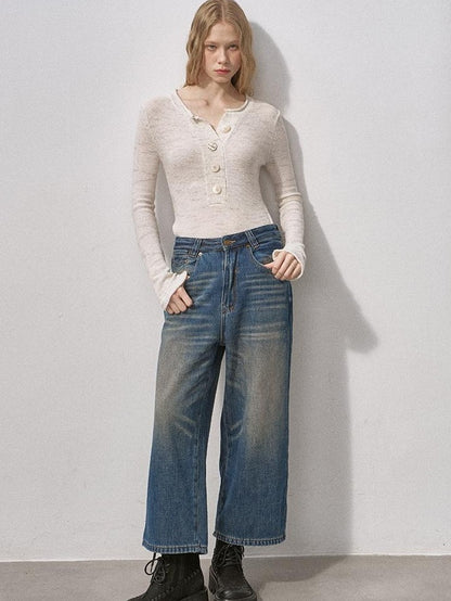 DIDDI MODA Sequin Knit Henley Wide Placket Slim Fit Women&