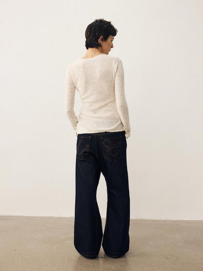 DIDDI MODA Sequin Knit Henley Wide Placket Slim Fit Women&