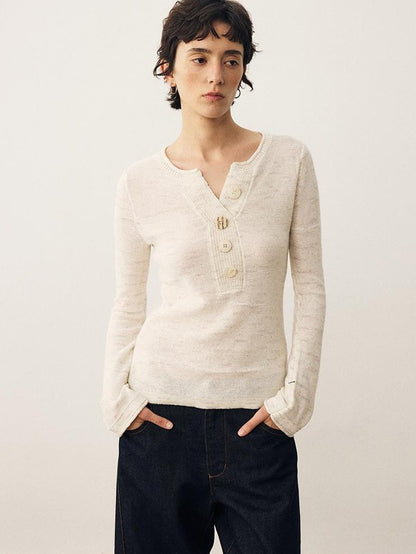 DIDDI MODA Sequin Knit Henley Wide Placket Slim Fit Women&