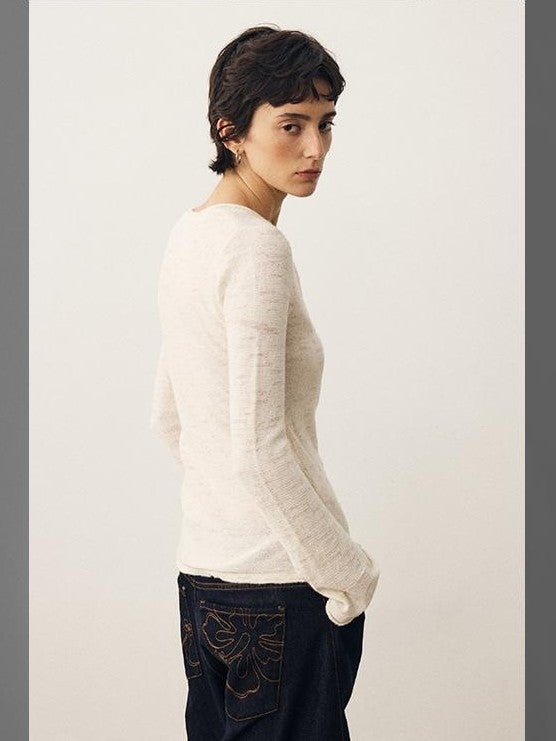 DIDDI MODA Sequin Knit Henley Wide Placket Slim Fit Women&