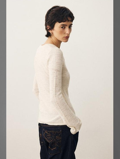 DIDDI MODA Sequin Knit Henley Wide Placket Slim Fit Women&